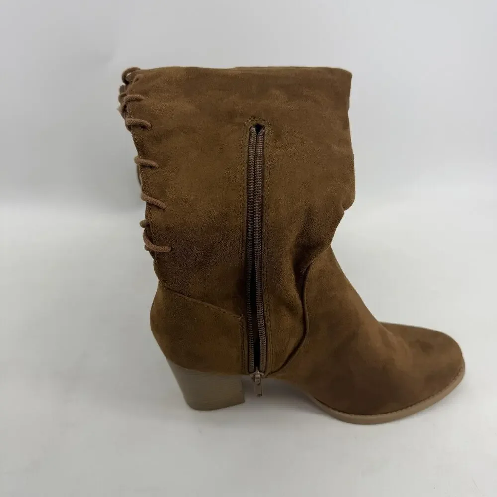Soda Over The Knee Riding Boots Womens 8.5 Chestnut Faux Suede Lace Up Aspire-S